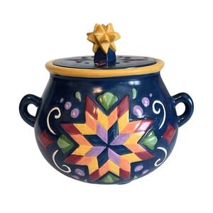 Jim Shore 2004 Heartwood Creek Quilted Star Lidded Candle Jar Vintage Pottery